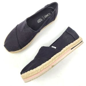 TOMS Black Canvas Platform Espadrilles Slip On Flats Women's Size 7